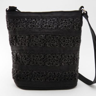 Square - Eco-friendly Hand-crocheted Shoulder Bag - Large - Noir