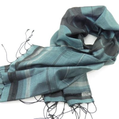 Foulard Essentiel - Ligné-Noir-Argent-Ajouré - Bleu ciel